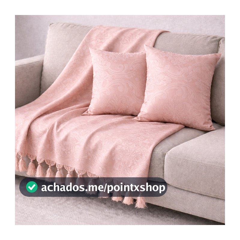 Xale Manta Sofá Jacquard Rose 1,80mx1,40m com 2 capas de almofada