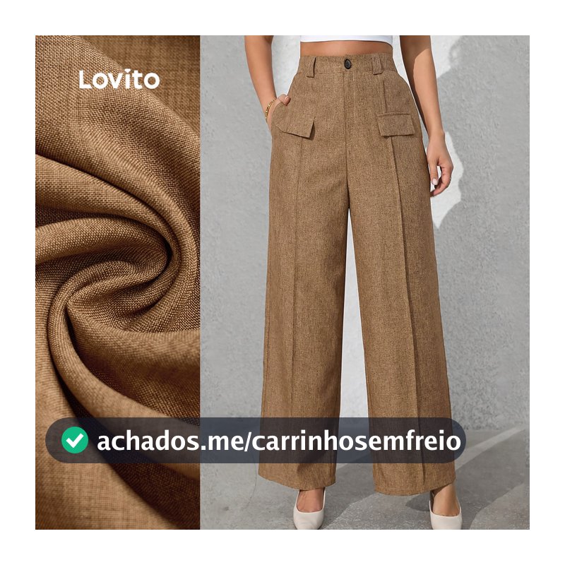 Lovito Calça Elegante com Bolso Falso com Zíper Primavera/verão Calça Cáqui para Mulheres LBL33101
