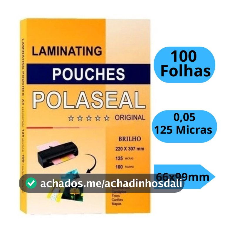 Plástico Para Plastificação Polaseal 100 Folhas 0,05 66x99mm Para CPF Título Com Brilho 125 Micras