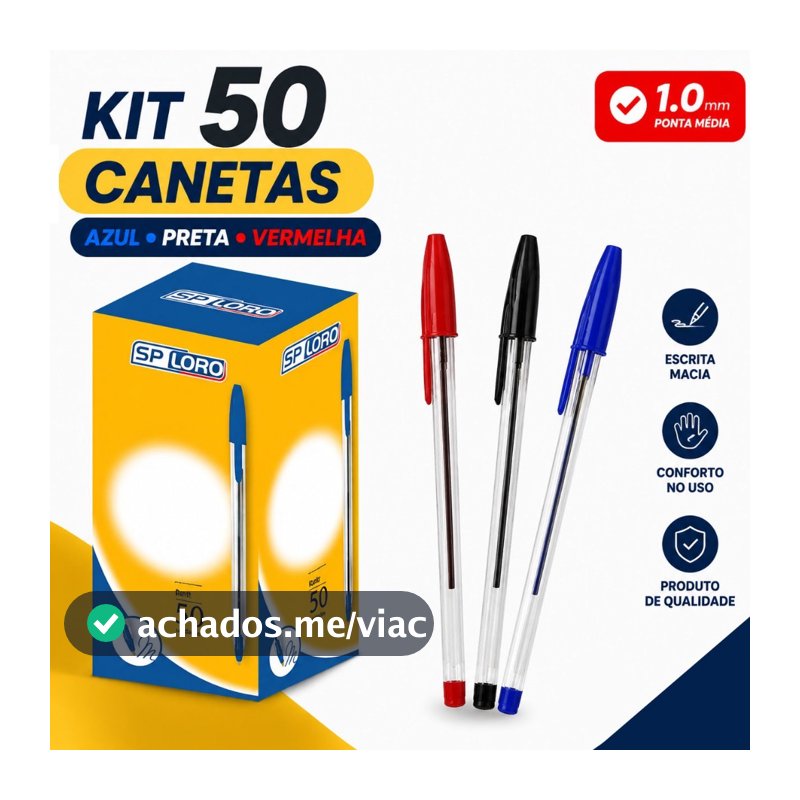 Kit 10-50 Canetas Esferográficas Ponta Média Simple  1.0mm Azul Preta Vermelha Escolar Escritório