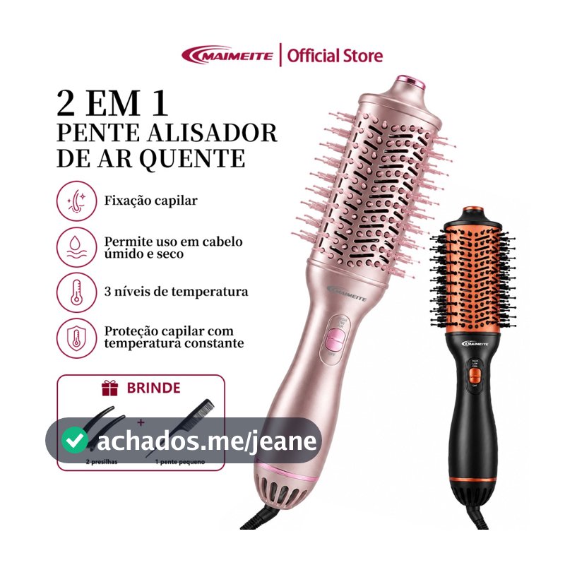 MAIMEITE Escova Secadora Profissional Bivolt 3 em 1 Alisadora Modeladora Anti Frizz