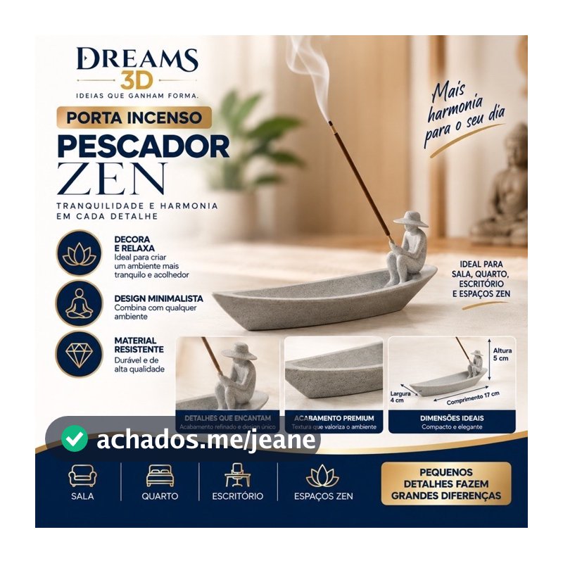 Porta Incenso Pescador Zen Decorativo 17cm – Suporte para Incenso Decoração Sala Quarto Escritório