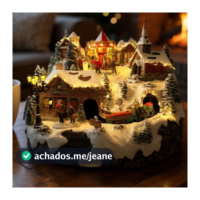 Cenário De Natal - Vila Natalina com Som , Luz e Movimento - 34x34x28cm - 1 unidade