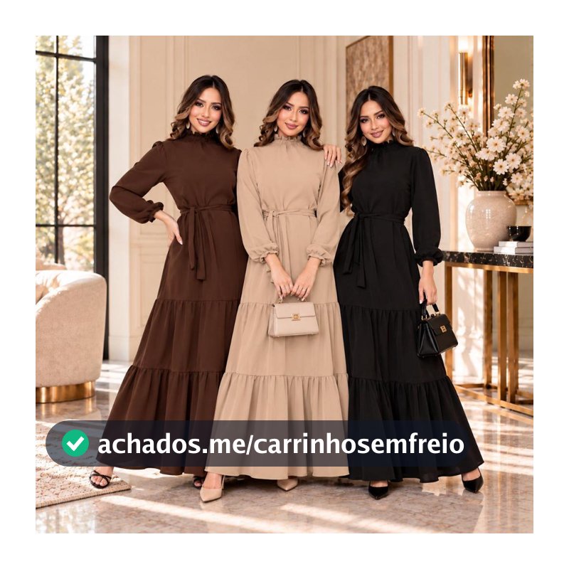 Vestido Feminino Manga Longa Gola Alta Tecido Duna Premium Moda Cristã Evangélica Elegante P ao GG