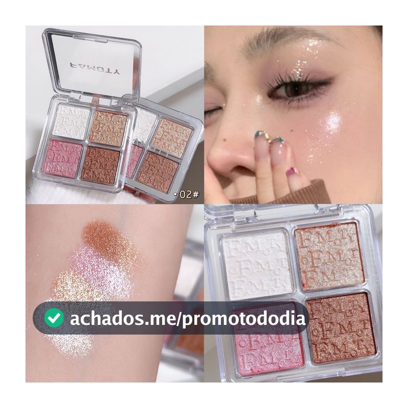 FAMOTY Highlighting Powder Palette-Champagne Color-Waterproof Long Lasting-4 Colors Shiny Diamond-Facial Makeup Cosmetic