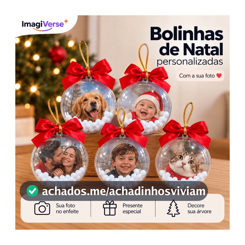 Kit Bolinhas de Natal Personalizadas com Foto Enfeite para Árvore de Natal Decoração Natalina