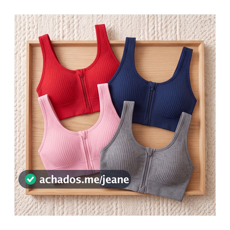 Kit c até 4 Top Fitness Feminino Sem Costura Canelado Zíper Frontal Poliamida Academia