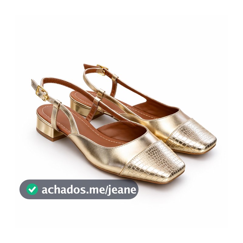 Sapatilha Feminina Slingback Dourada Croco Conforto