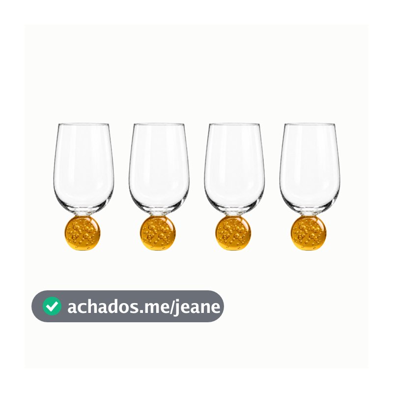 Kit com 4 taças de vidro com base âmbar esfera bubble glass 400 ml