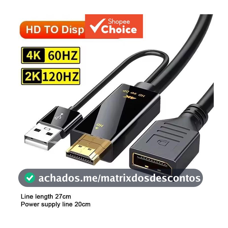 Cabo HDMI para DisplayPort 4K 60Hz 2K 120Hz para PC Laptop PS5 Xbox até DP Pro