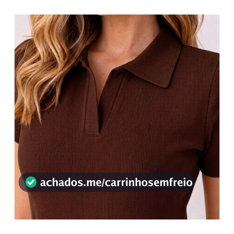Blusa Polo Feminina Gola Polo Decote V Ribana Canelada Ajustada Manga Curta Casual