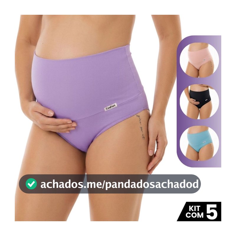 Kit 5 Calcinhas Cós Alto Duplo Gestante Cós Alto 15 Cm Feminina