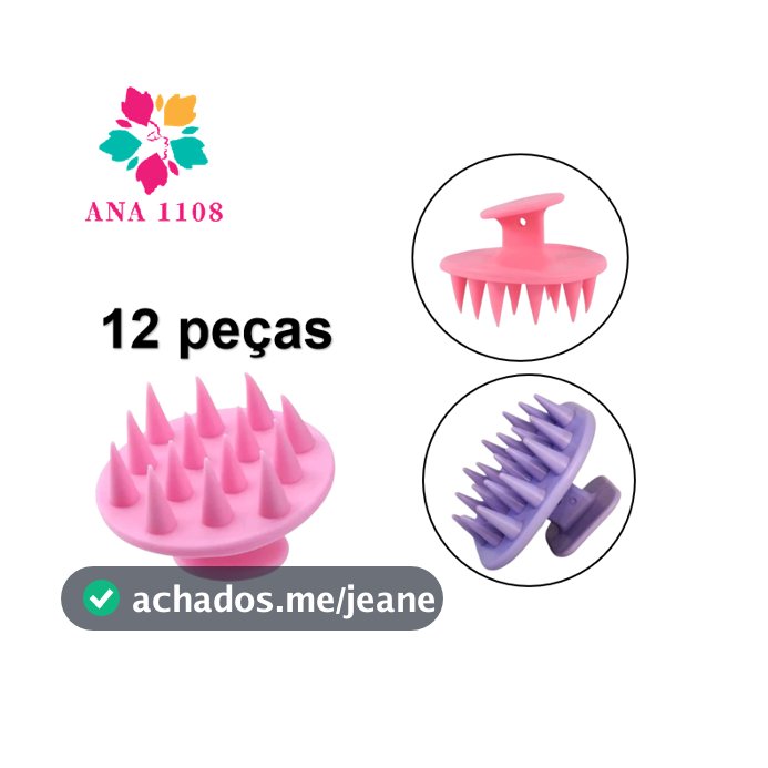 ANA1108 Kit 12 Escova Massageadora Para Lavar os Cabelos de Silicone Lavagem Capilar