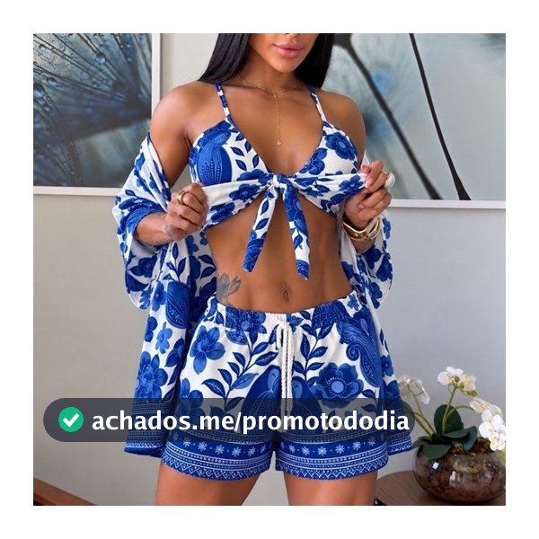 Conjunto Kimono Gringa Feminino Short Top com Bojo Viscolinho Crepinho Balada Verão
