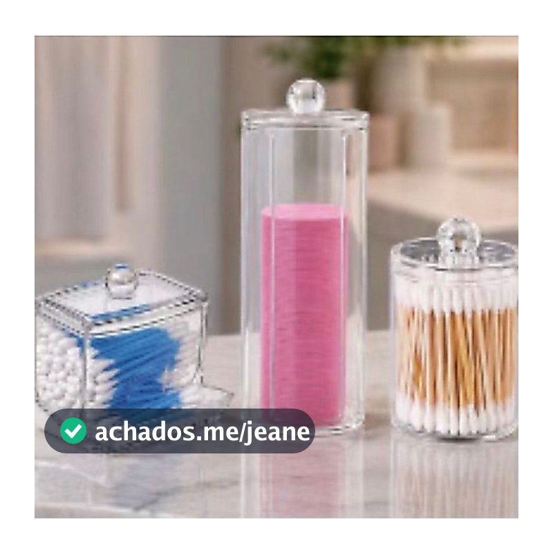 Kit 3 Potes Organizadores Acrílico Transparente Algodão Cotonete Banheiro Penteadeira Lavabo