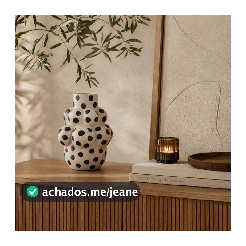 Vaso de Cerâmica Decorativo Cachepot Orgânico de Gomos Branco com Pintas Pretas Dot 16,5X15,5X21,5CM