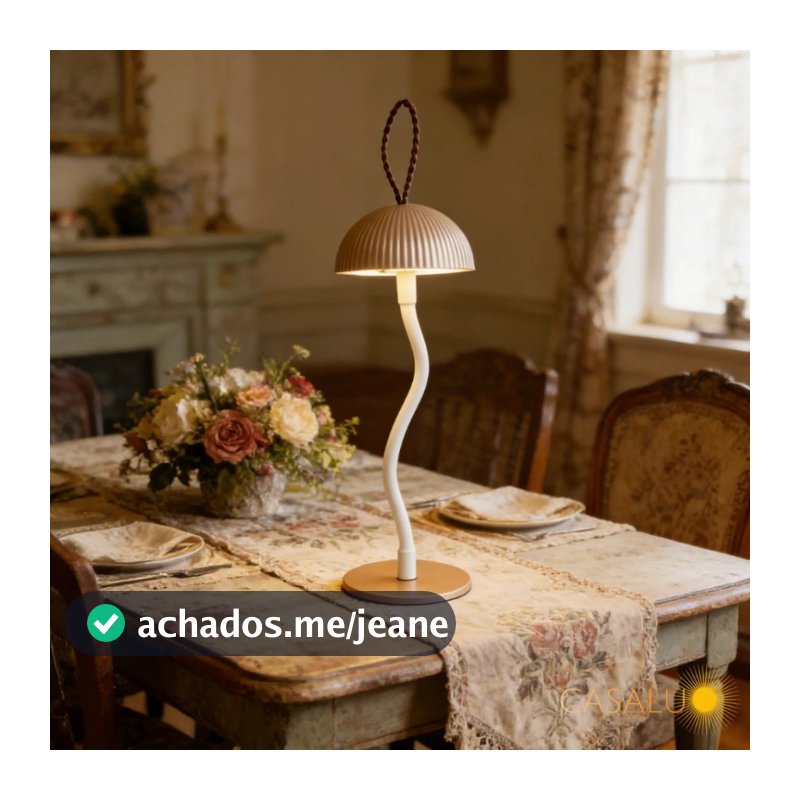 Luminária Mesa Abajur Cogumelo Portátil Sem Fio LED Recarregável Touch para Quarto e Restaurante