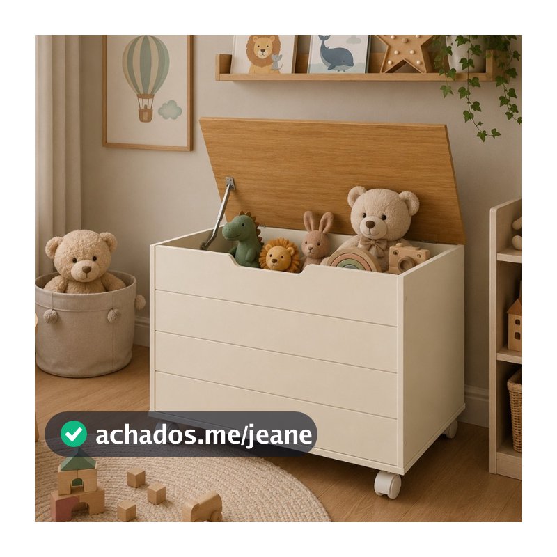 Baú Organizador para Brinquedos TOY 100% MDF com Rodízios e Cantos Arredondados Várias Cores