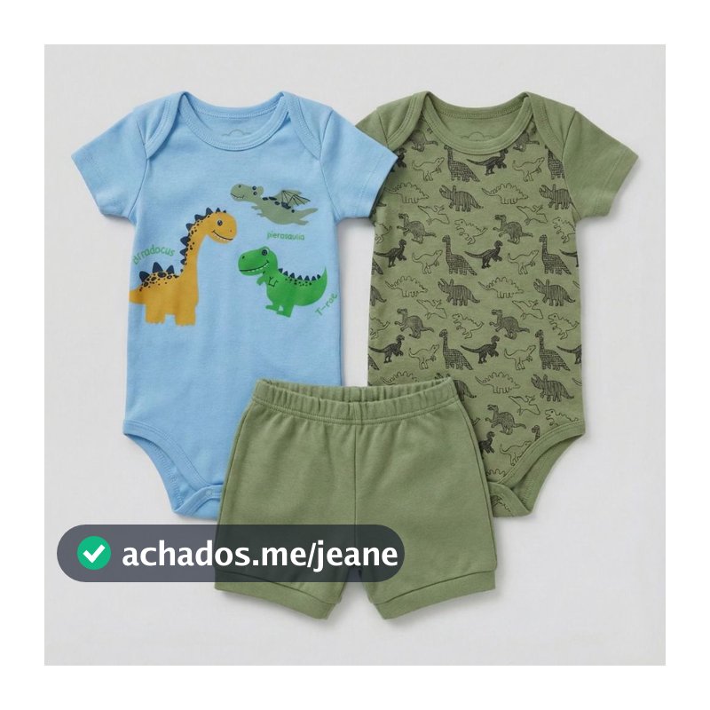 Kit 3 Peças Roupa Bebê Menino 2 Body E 1 Bermuda Algodão Verão Estampado