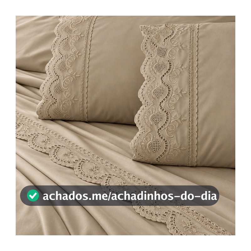 Jogo de Lençol 400 Fios Casal Queen King Solteiro Bordado Inglês 3 e 4 Peças com Elástico Toque Macio Premium