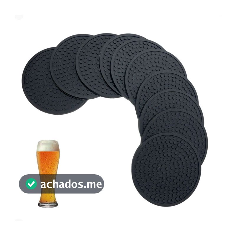 Porta Copo Borracha Preto Antiderrapante 6 Unidades