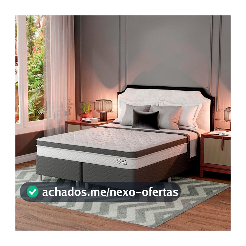 Cama Box com Colchão Queen Sigma Molas Ensacadas (22x158x198) Branco e Cinza