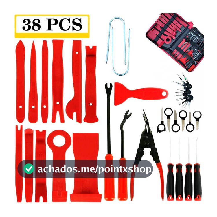 38 Peças Jogo Espátulas Nylon Alicates Saca Grampos Presilhas Automotivo + Maleta Organizador