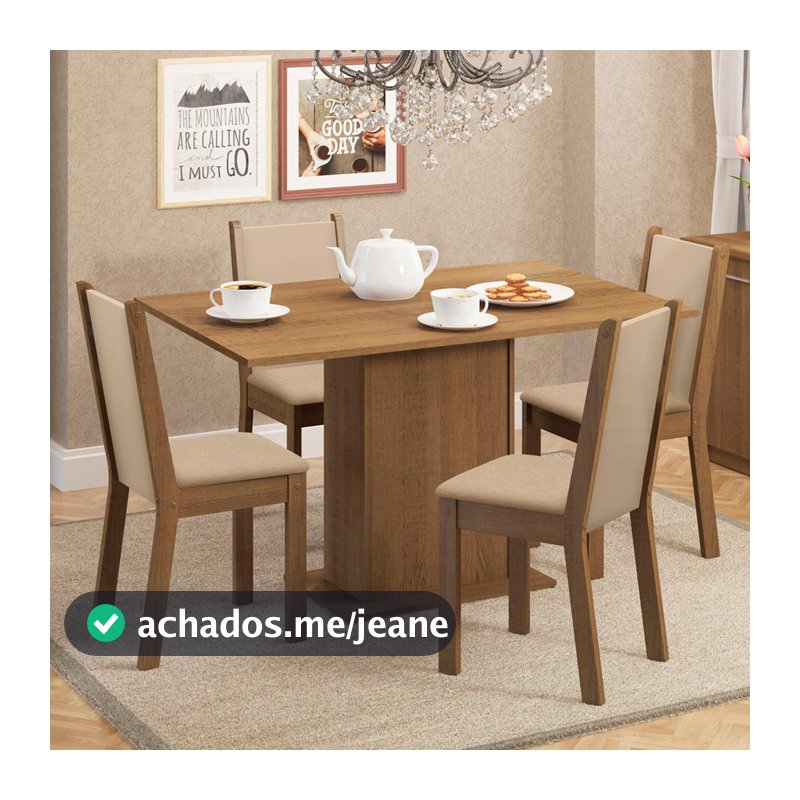 Conjunto Sala de Jantar Mesa Tampo de Madeira 4 Cadeiras Talita Madesa