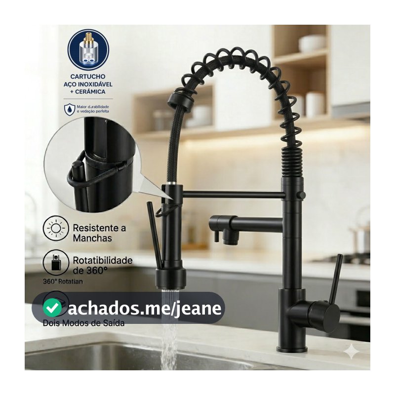 Torneira Pia Cozinha Gourmet Inox Monocomando Quente E Frio Cor Preto Fosco Yesop