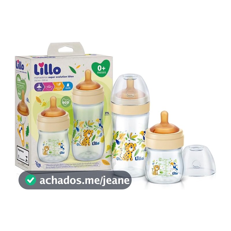 Kit 2 Mamadeiras Lillo Bico Latex 150 e 300ml Neutro Super Evolution