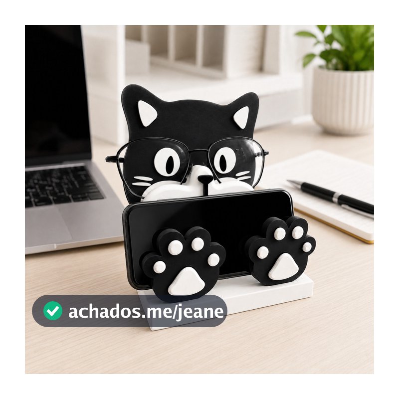 Porta Óculos com Suporte para Celular Gatinho Organizador de Mesa Criado Mudo Escritório Organizador de Mesa Escritório