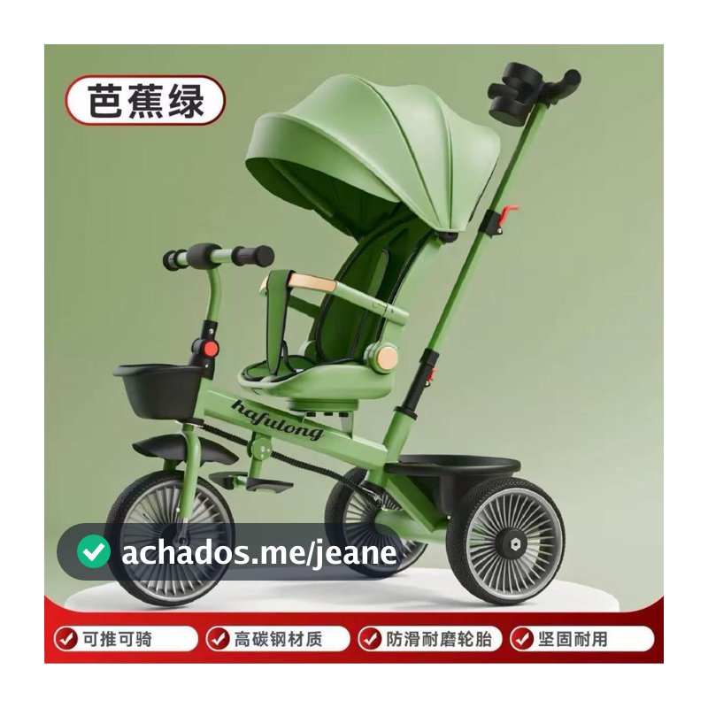 Triciclo Infantil 4 em 1 Multifuncional Carrinho de Bebê Com Pedal Empurrador Capota Solar e 2 Cestas Até 15kg