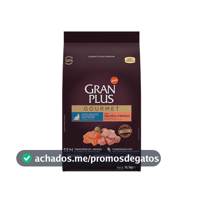 Racao Gran Plus Gourmet Gatos Ad Mini Salmao/Frango 10,1kg