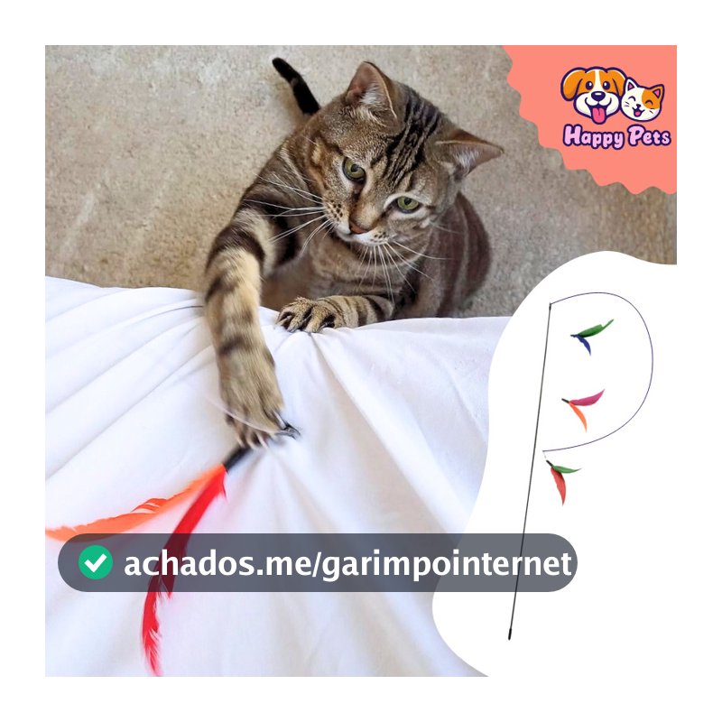Varinha De 1m da Pet Games Flying Cat + 3 Iscas Penadas Brinquedo Super Interativo Para Gato