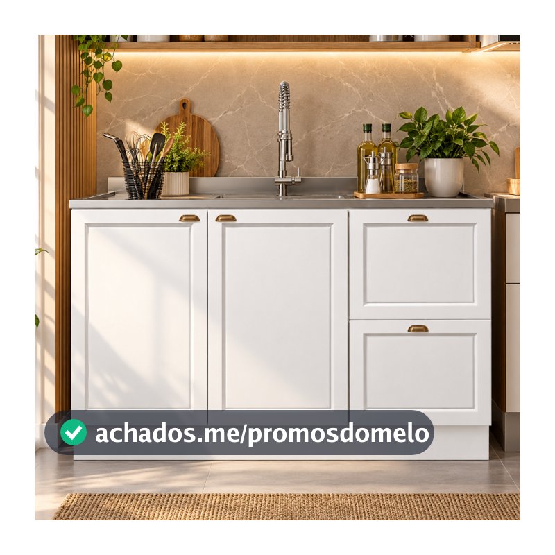 Balcão Cozinha Unna 120cm 2 Portas 2 Gavetas Corrediças Telescópicas Pés Reguláveis Poliman Sem tampo