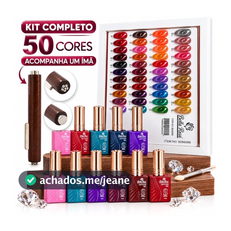 Kit Completo 50 Esmaltes em Gel Magnético Olho de Gato Bella Rosa 15ml
