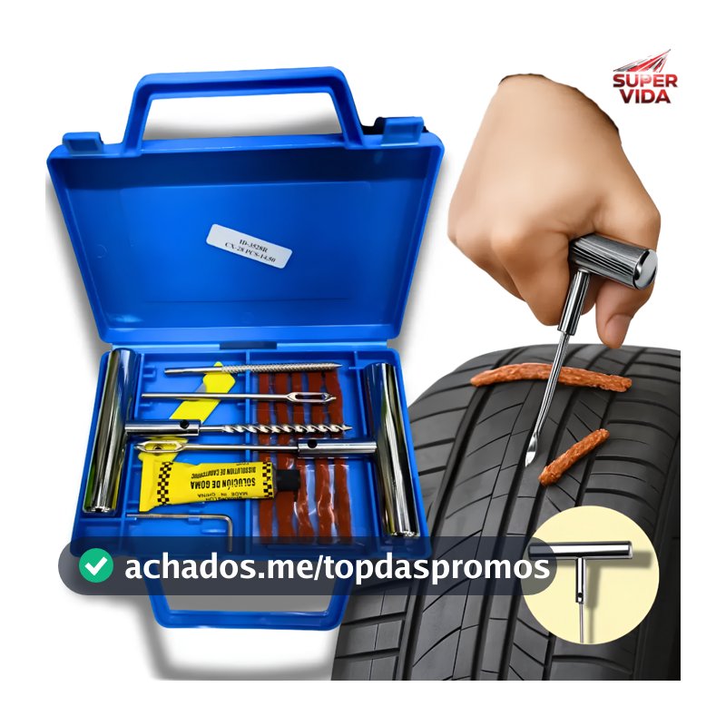 Kit Reparo de Pneus Sem Câmara Conserto 11 Peças com Brocas Aplicadores e Filetes de Borracha
