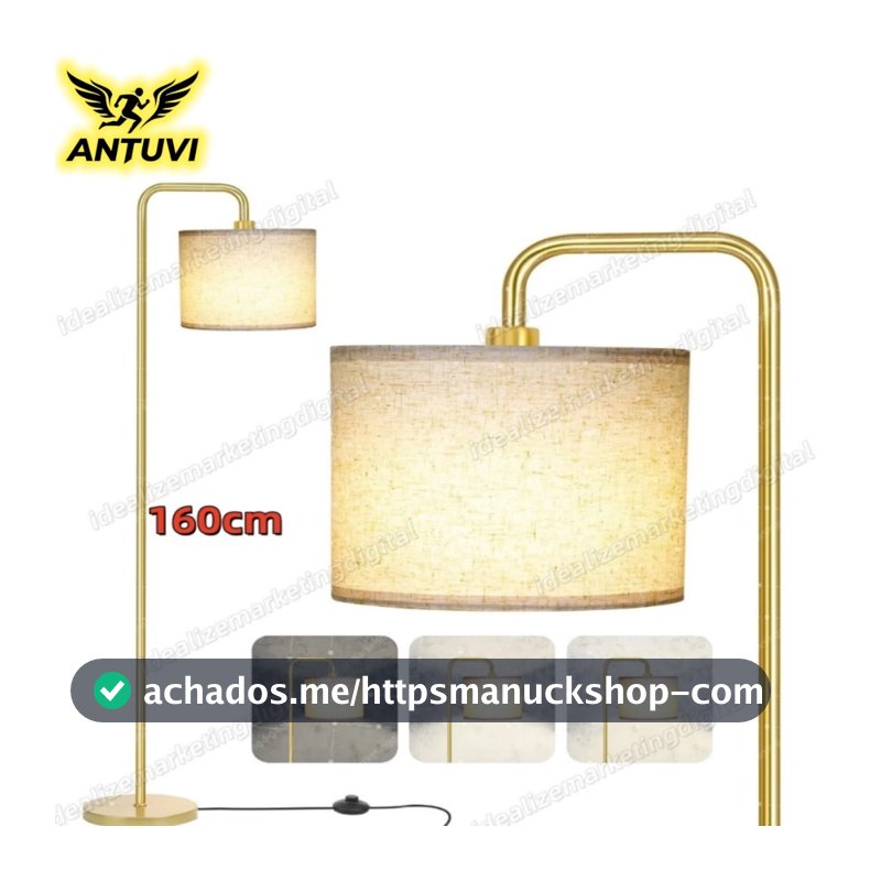 Luminária De Chão 1,60m Abajur Leitura Piso Dourado 110/220v Bivolt