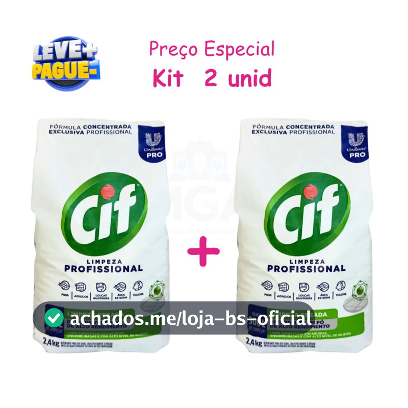 Kit 2 Limpador Detergente em Pó Cif Profissional 2,4kg Limpeza Pesada Roupas Pisos e Superfícies