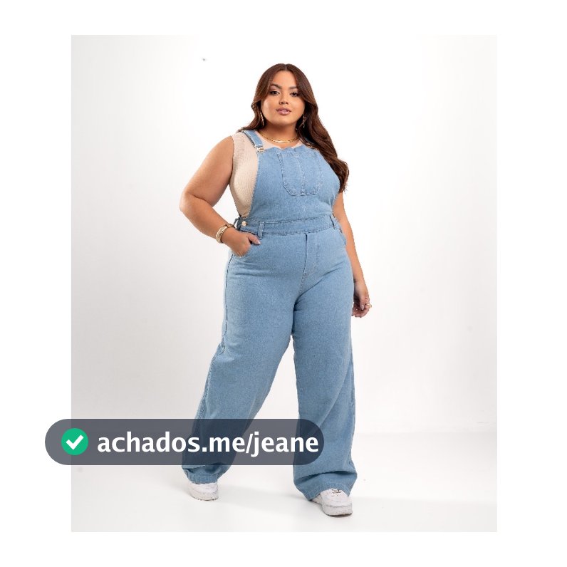 Jardineira Jeans Plus Size Calça Cintura Alta Macacão Pantalona Wide leg