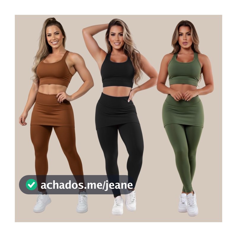 Kit 3 Conjuntos Calça Legging Saia Tapa Bumbum Roupas Femininas De Academia A15