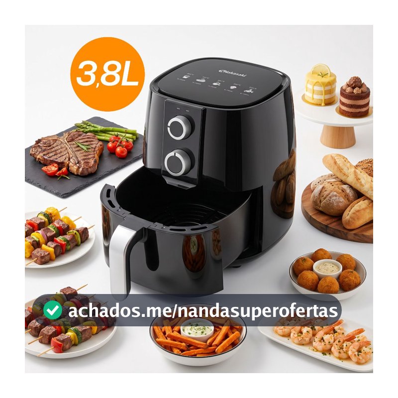 Fritadeira Elétrica Air Fryer 3,8L Sem Óleo 1700W Antiaderente Digital Assar Fritar Nakasaki Controle Manual