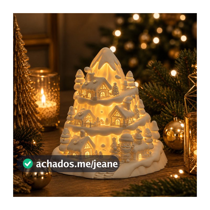 Vila Natalina Luminária 3D LED Cidade de Natal Branco Off Enfeite Decorativo