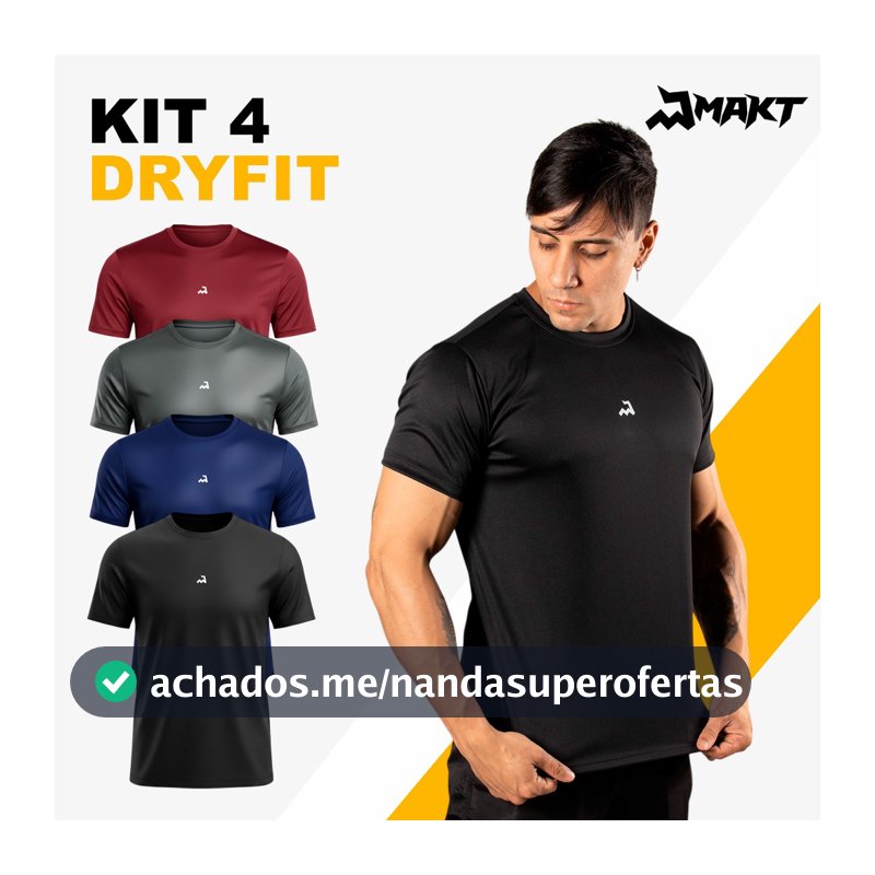 Kit 4 Camiseta Dry Masculina Manga Curta Fitness Academia Corrida CrossFit Poliester Premium