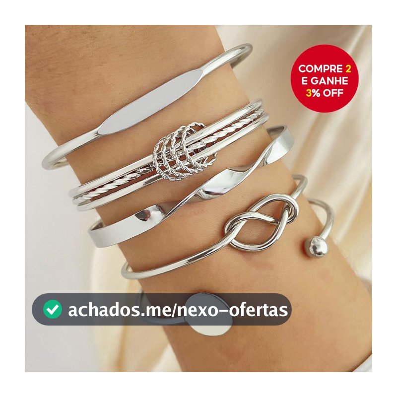 Conjunto De 5 Peças De Pulseiras De Metal Elegantes Douradas E Prateadas Com Nó De Coração Design Aberto Luxo