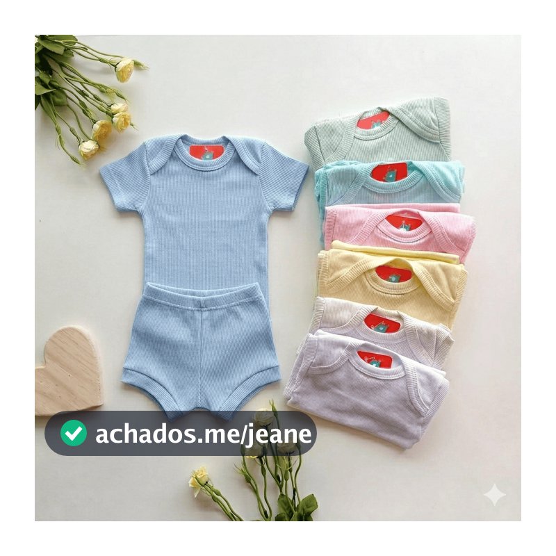 Kit bebe 4 peças -  Body bebe manga curta e Shorts Canelado enxoval
