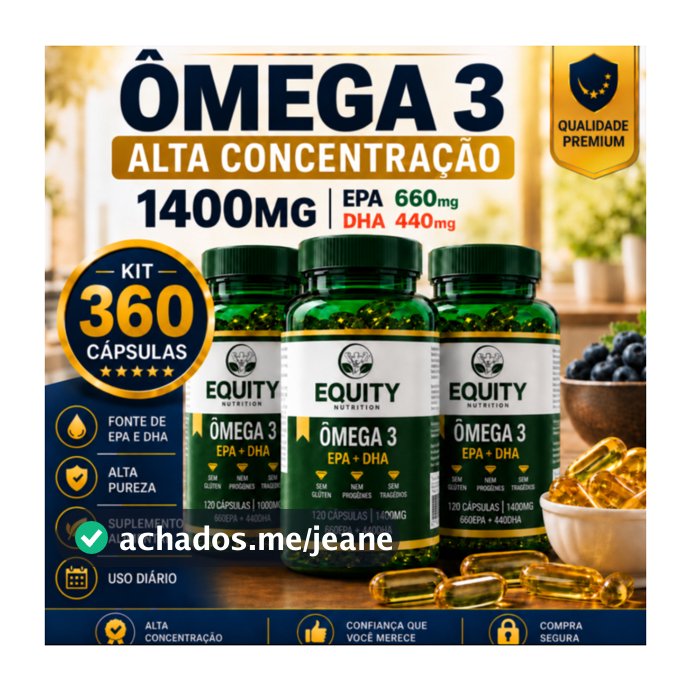 Omega 3 1400mg 360 Cápsulas 660mg EPA 440mg DHA Alta Concentração Softgel Equity Nutrition