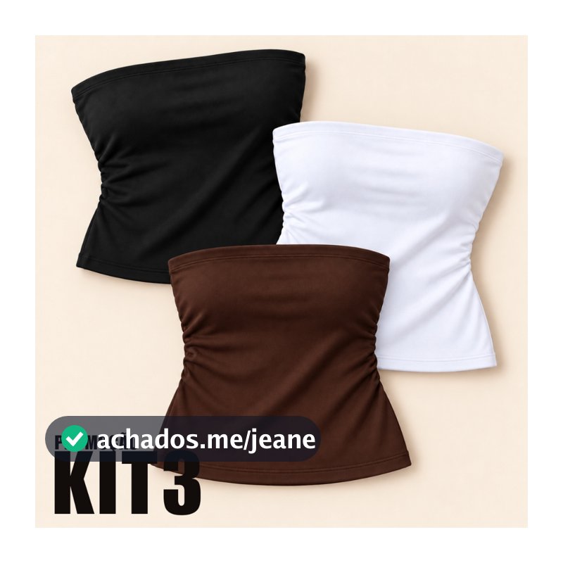 KIT 3 Cropped Top Tube Feminina Tomara que Caia Fitness Duplo Cropped Tubinho Estilosa Básico