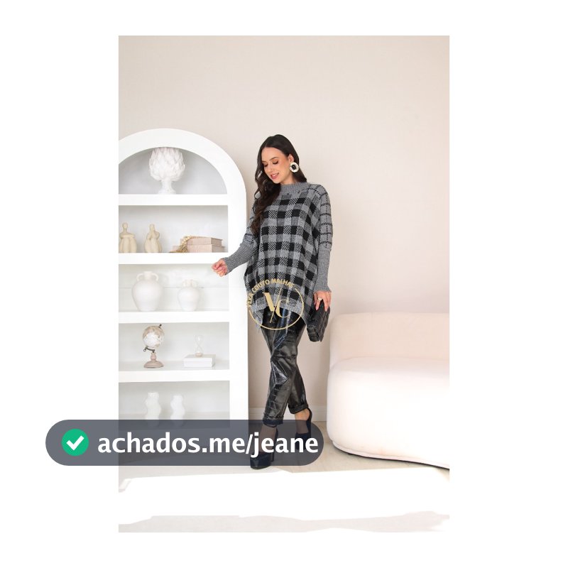 Poncho Feminino Tricot Quadriculado Xadrez Blusa Feminina de Frio Trico Inverno 2 faces