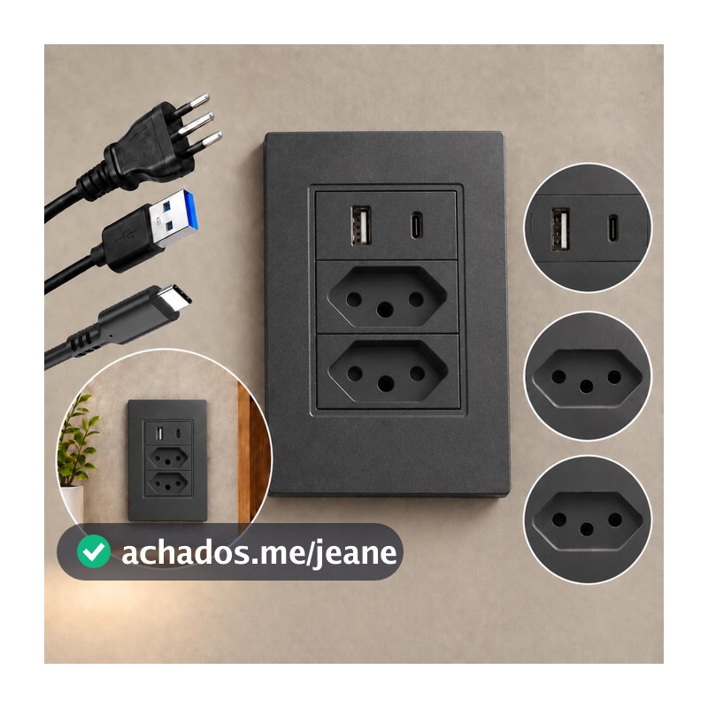 1/2/3 Tomada de Parede Dupla Com Entrada Usb e tipo C 5V Bivolt - 4 em 1 Carregamento Rápido Multi Carregamento